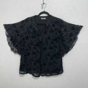 Timeson Top V-Neck Black Lace Velvet Stevie Nicks Boho Goth DarkFloral  Size XL